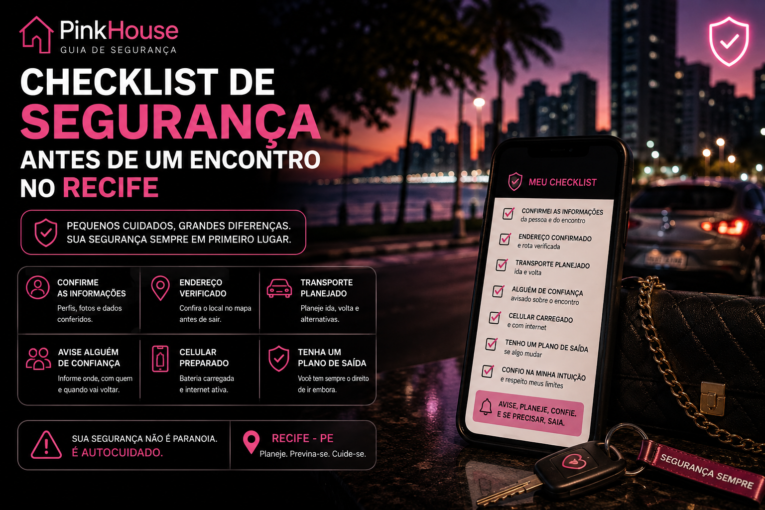 Checklist de segurança antes de um encontro no Recife com celular, transporte e dicas de planejamento
